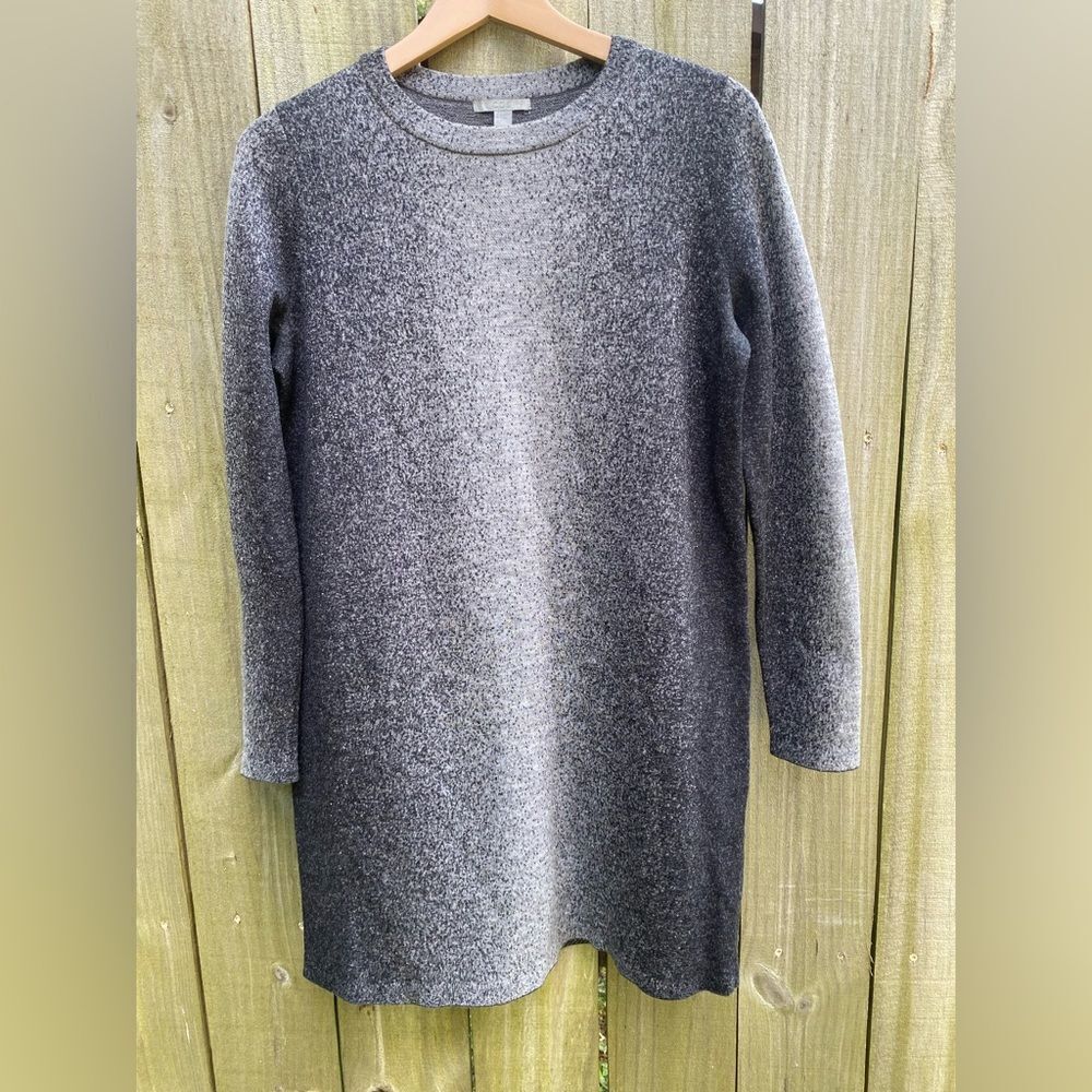 COS Sweater Dress Jacquard Tunic Jumper Wool Black Gray Long Sleeve Shift Small - Picture 2 of 5